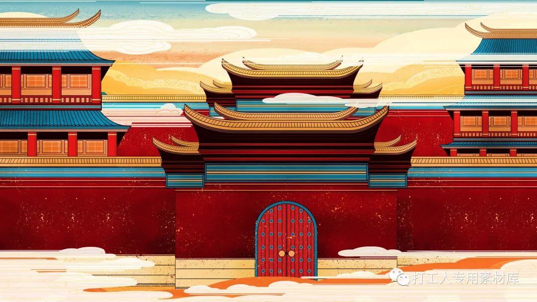 48个新古风插画中国风建筑合集